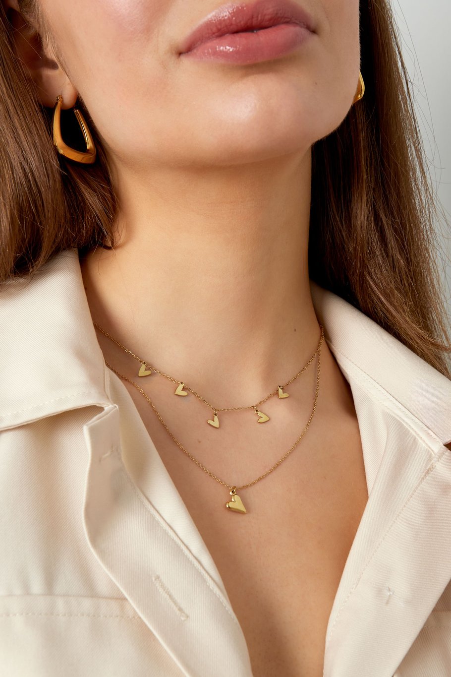 Collar doble corazón - Color dorado Imagen3